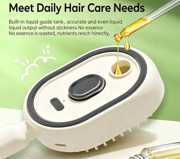 Pouring hair serum into the brush's top-fill mist tank