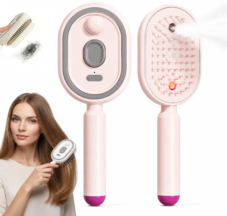 Elecspray Hair Brush in pink, front and bristle side