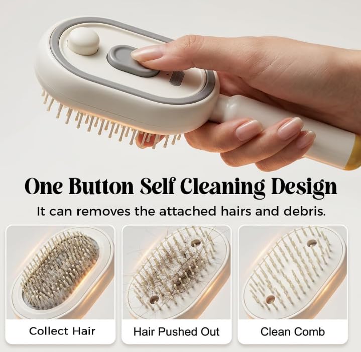 Self-cleaning in one press: collected hair is pushed off the bristles