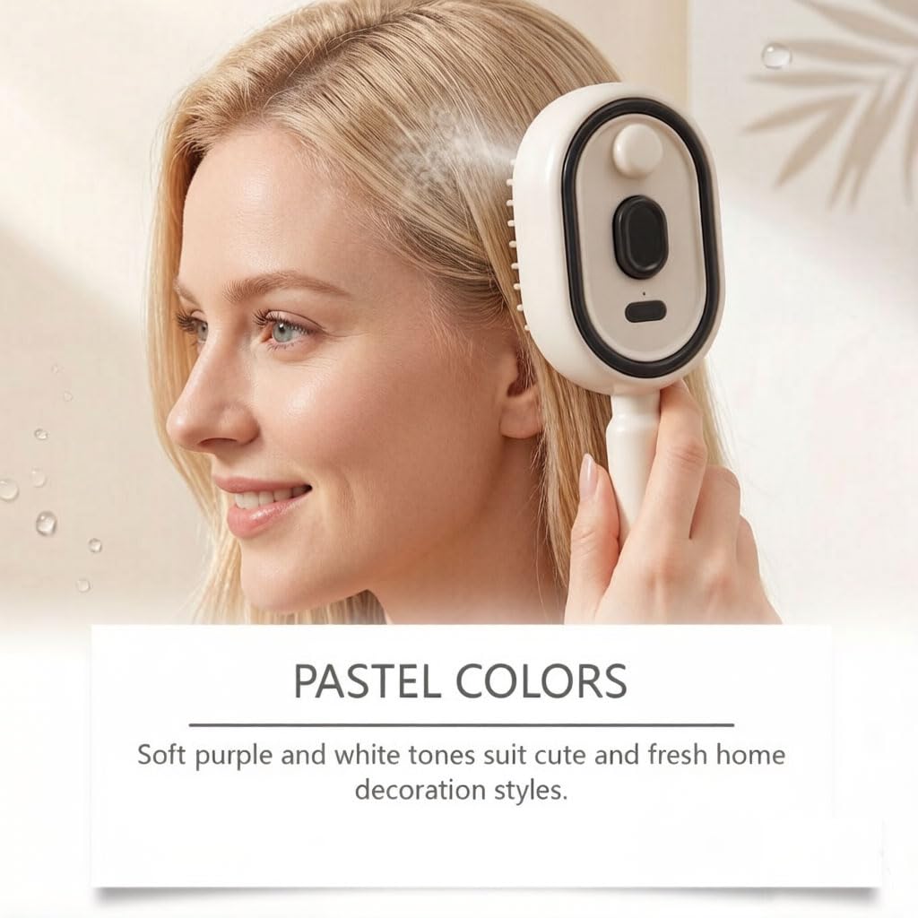 Woman brushing near her scalp with the beige Elecspray brush