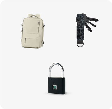 Biometric Tech Travel Bundle: Modern Backpack, Carbon Fiber Key Smart Holder & Fingerprint Lock