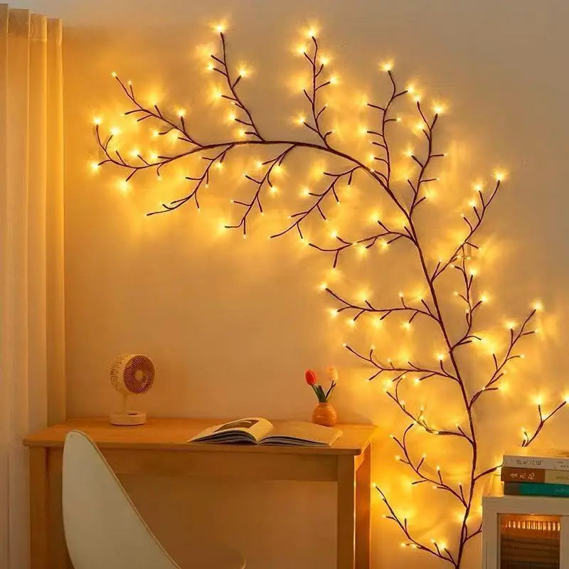 Cross-border LED Vine Branch String Lights-IP65 Waterproof Remote Control USB/Solar Powered for Bedroom Holiday Decorations
