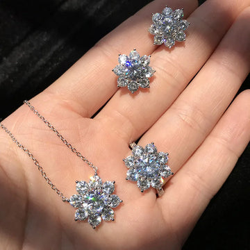 Natural Moissanite Flower Pendant Necklace 925 Sterling Silver Pave AAAAA Cz Choker Statement Necklace Women Bridal Jewelry