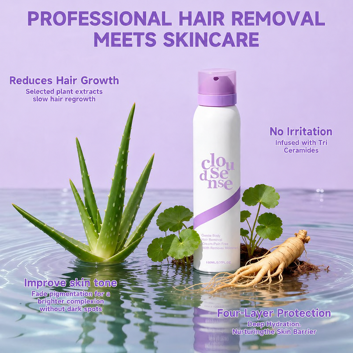 Bikini Pain-Free Hair Removal Mousse for Sensitive Skin, Citrus Scent, Aloe for Anti-bacterial, Moisturizing, and Soothing Care, Unisex