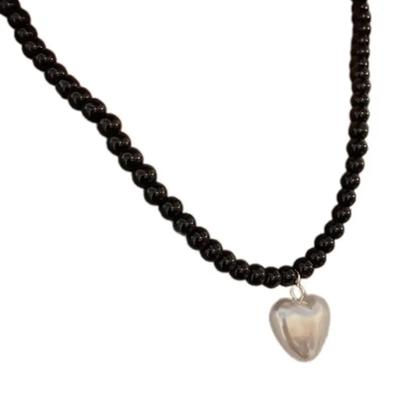 A52E Stylish Heart Pendant Necklace Charm Beautiful Pearls Neck Chain Accessory