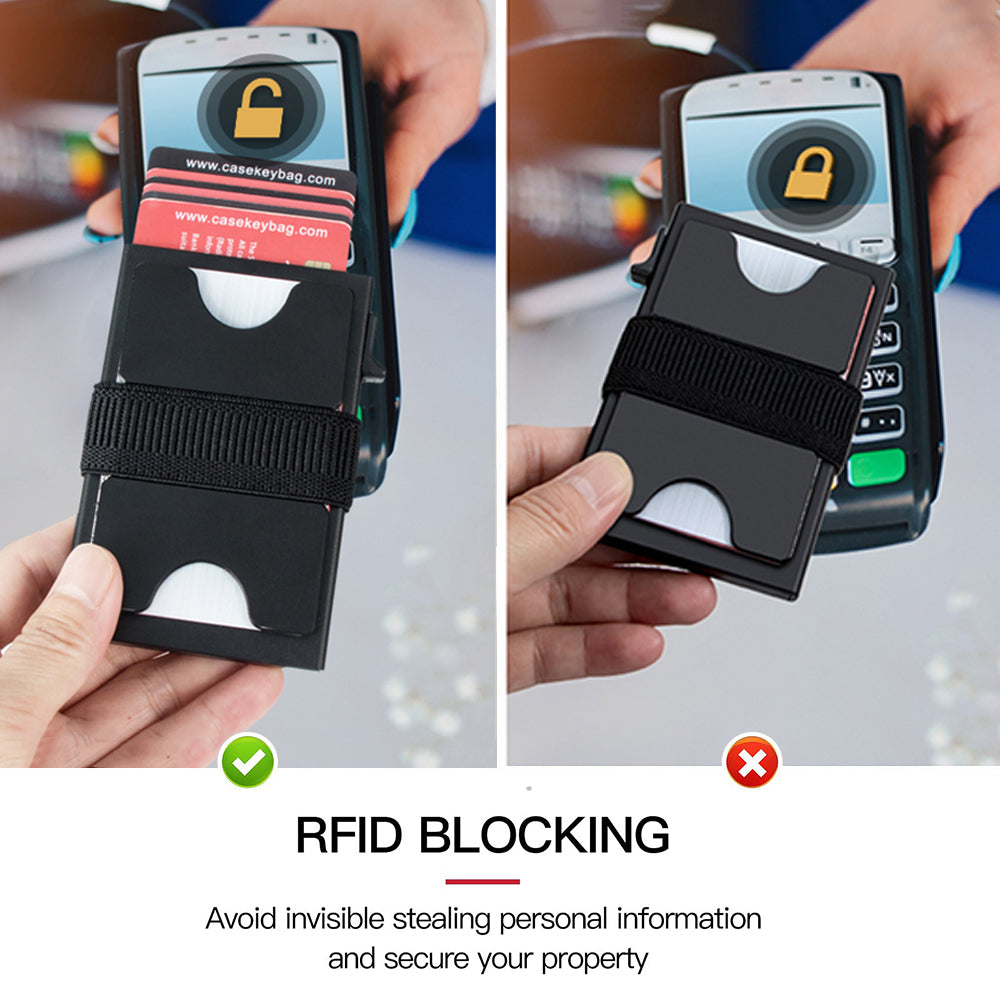 RFID blocking comparison: the wallet held near a payment terminal