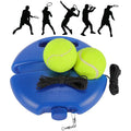 Blue tennis ball launcher with two yellow balls on a white background
