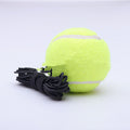 Yellow tennis ball with a black string on a light gray background
