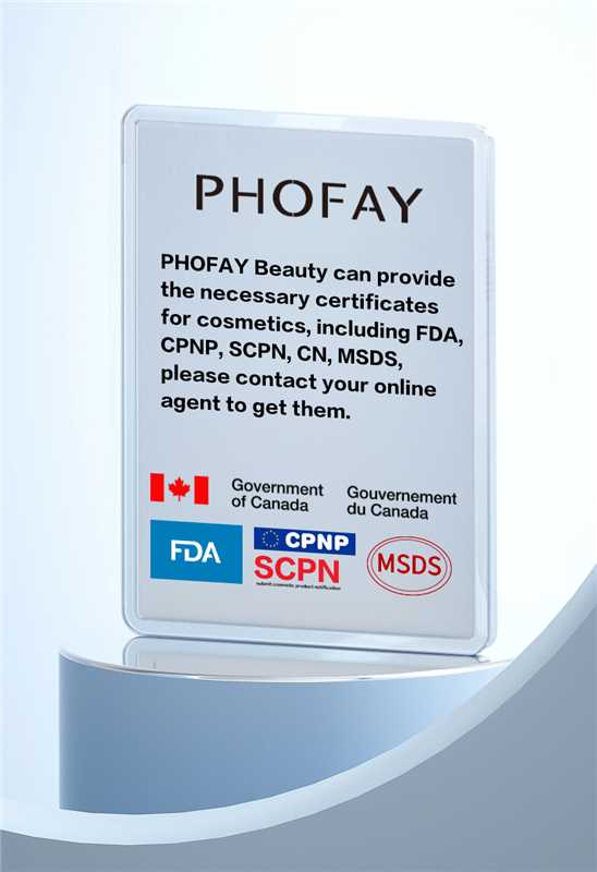 PHOFAY certificate card: FDA, CPNP, SCPN, MSDS