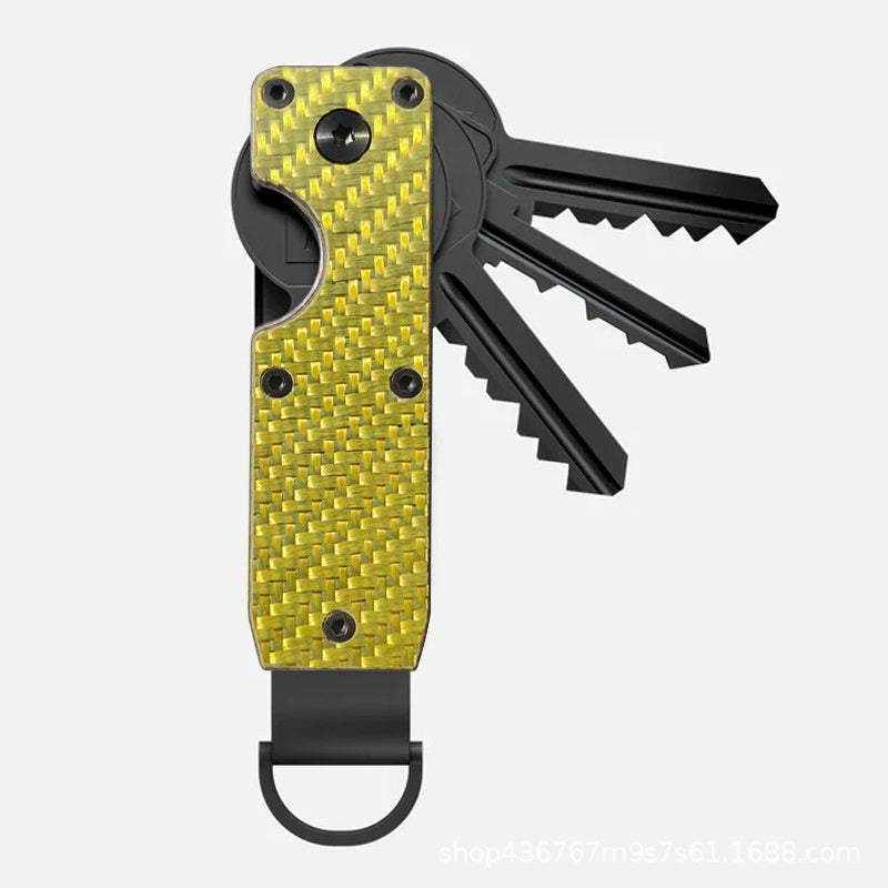 Gold carbon fiber key organizer with keys and D-ring
